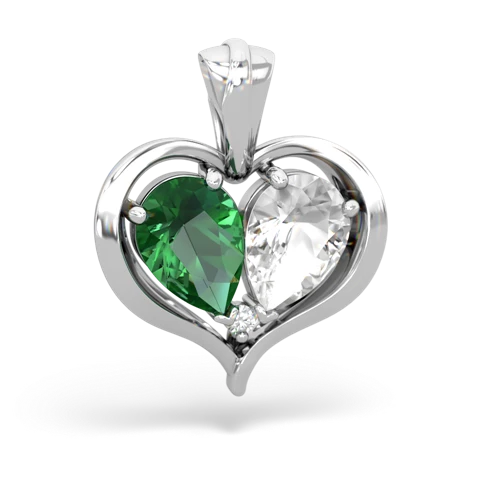 lab emerald-white topaz half heart whole pendant