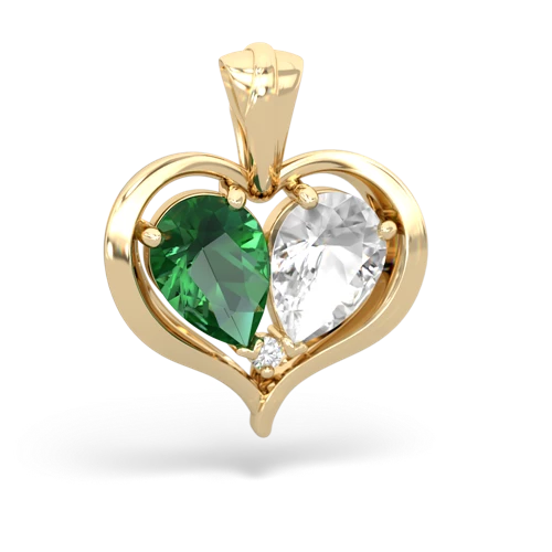 lab emerald-white topaz half heart whole pendant