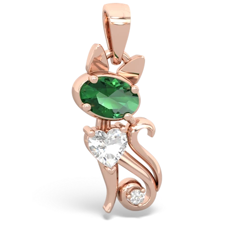 lab emerald-white topaz kitten pendant