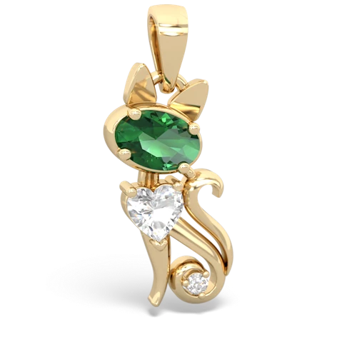 lab emerald-white topaz kitten pendant