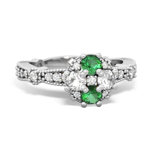 Lab Emerald Lab Created Emerald with Genuine White Topaz Milgrain Antique Style ring Ring