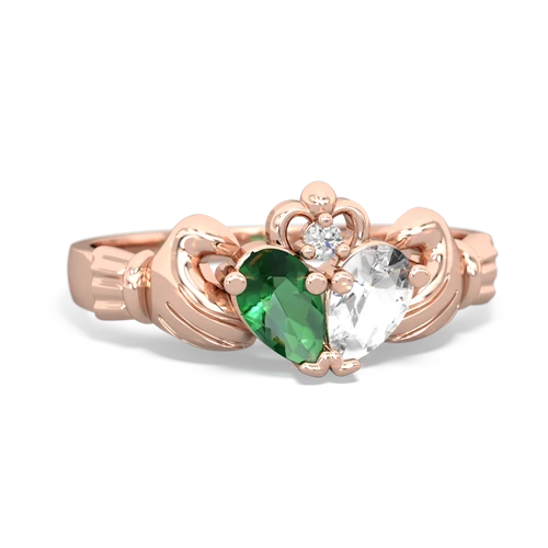 lab emerald-white topaz claddagh ring