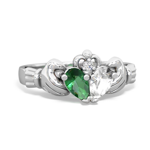 lab emerald-white topaz claddagh ring