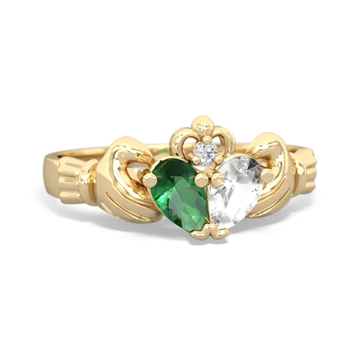 lab emerald-white topaz claddagh ring