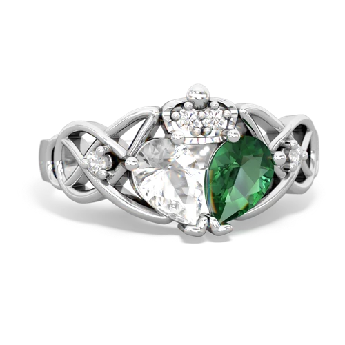 Lab Emerald Lab Created Emerald with Genuine White Topaz Two Stone Claddagh ring Ring