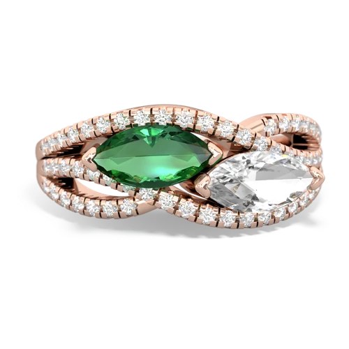 Lab Emerald Lab Created Emerald with Genuine White Topaz Diamond Rivers ring Ring