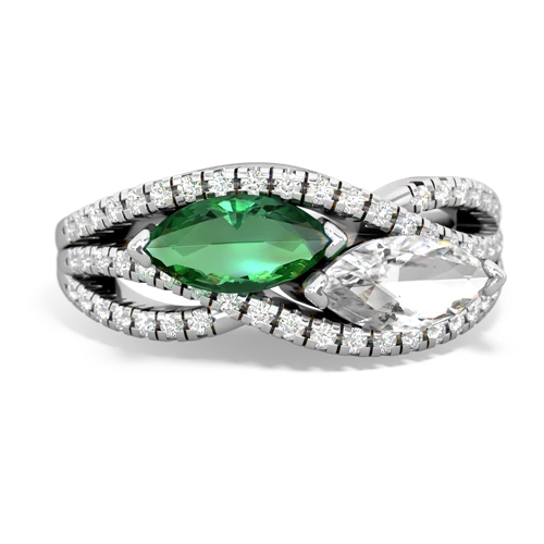 lab emerald-white topaz double heart ring