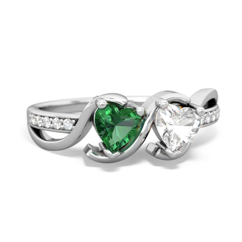 Lab Emerald Lab Created Emerald with Genuine White Topaz Side by Side ring Ring