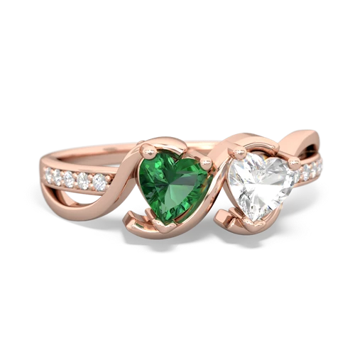 lab emerald-white topaz double heart ring