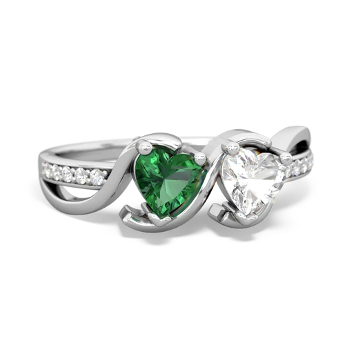 lab emerald-white topaz double heart ring