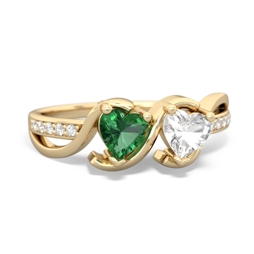 lab emerald-white topaz double heart ring