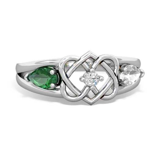 lab emerald-white topaz double heart ring