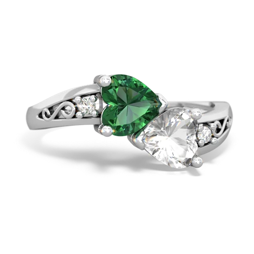 Lab Emerald Lab Created Emerald with Genuine White Topaz Snuggling Hearts ring Ring
