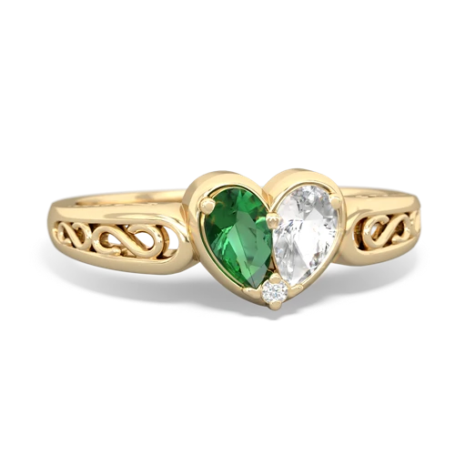 Lab Emerald Lab Created Emerald with Genuine White Topaz filligree Heart ring Ring