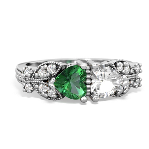 Lab Emerald Lab Created Emerald with Genuine White Topaz Diamond Butterflies ring Ring