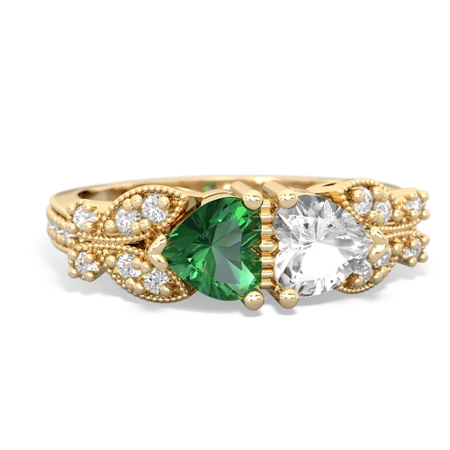 Lab Emerald Lab Created Emerald with Genuine White Topaz Diamond Butterflies ring Ring
