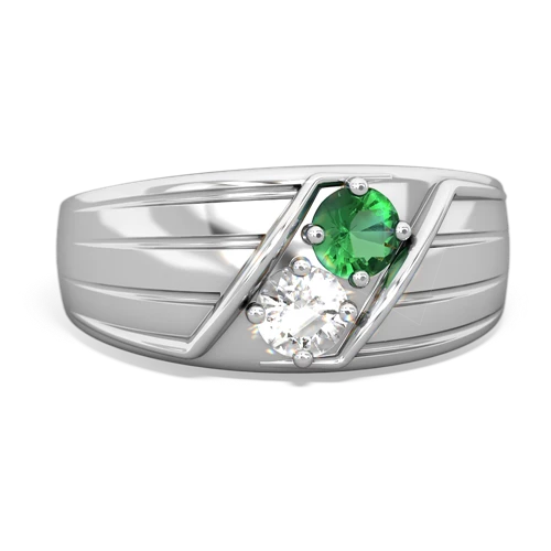 Lab Emerald Lab Created Emerald with Genuine White Topaz Art Deco Men's ring Ring