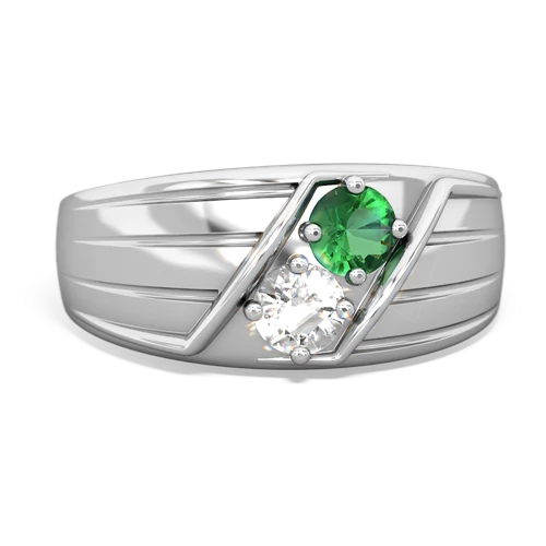 lab emerald-white topaz mens ring