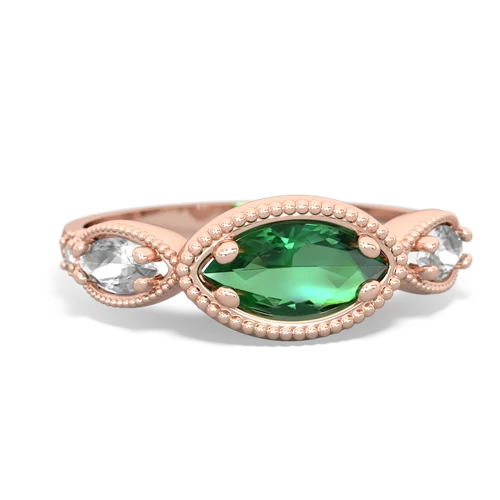 Lab Emerald Lab Created Emerald with Genuine White Topaz and  Antique Style Keepsake ring Ring