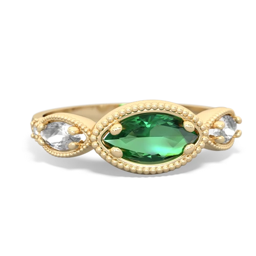 lab emerald-white topaz milgrain marquise ring