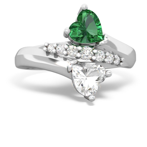 Lab Emerald Lab Created Emerald with Genuine White Topaz Heart to Heart Bypass ring Ring