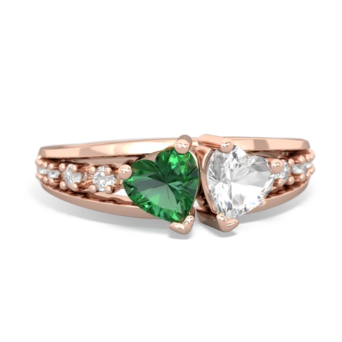 Lab Emerald Lab Created Emerald with Genuine White Topaz Heart to Heart ring Ring