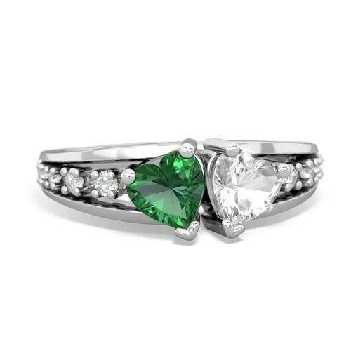 Lab Emerald Lab Created Emerald with Genuine White Topaz Heart to Heart ring Ring