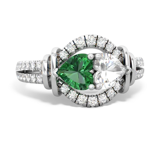 Lab Emerald Lab Created Emerald with Genuine White Topaz Art-Deco Keepsake ring Ring