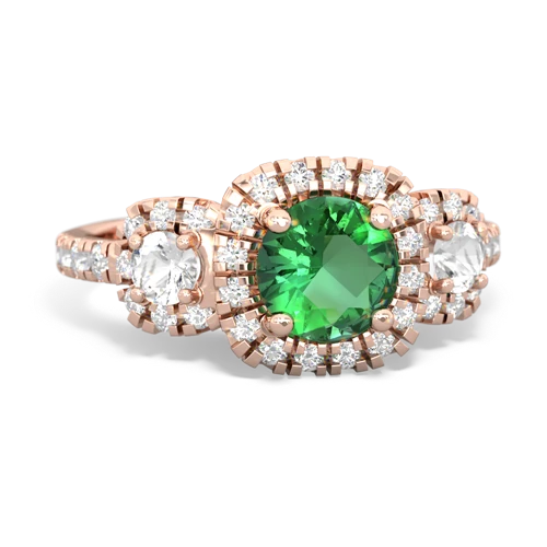 Lab Emerald Lab Created Emerald with Genuine White Topaz and Genuine Aquamarine Regal Halo ring Ring