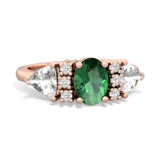 Lab Emerald Lab Created Emerald with Genuine White Topaz and  Antique Style Three Stone ring Ring