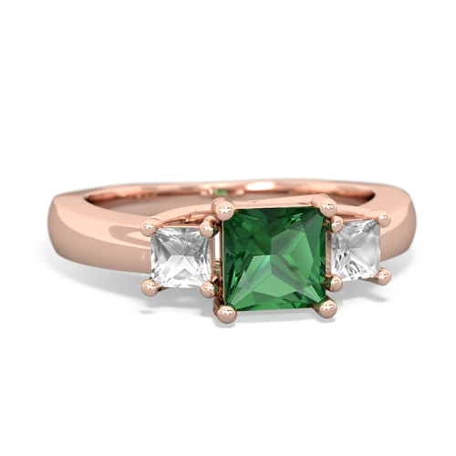 Lab Emerald Lab Created Emerald with Genuine White Topaz and Genuine Aquamarine Three Stone Trellis ring Ring