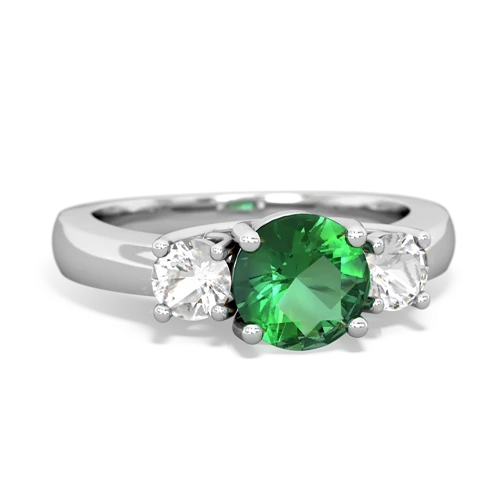 Lab Emerald Lab Created Emerald with Genuine White Topaz and Lab Created Ruby Three Stone Trellis ring Ring