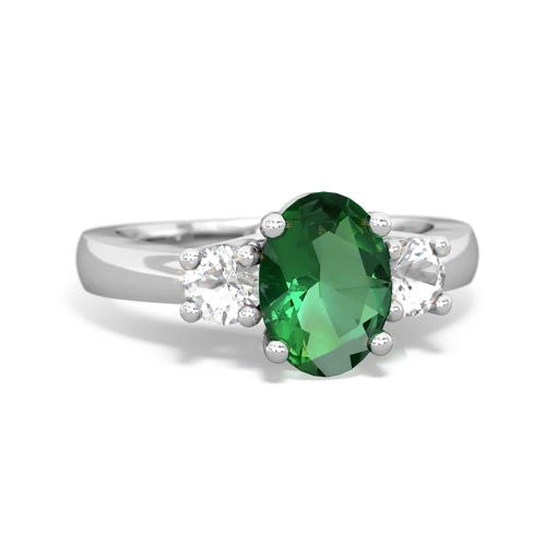 Lab Emerald Lab Created Emerald with Genuine White Topaz Three Stone Trellis ring Ring