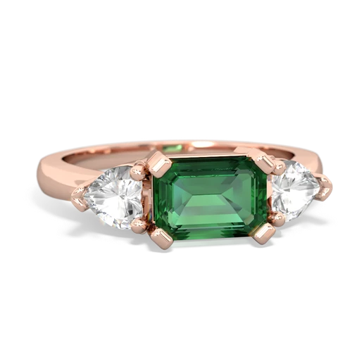Lab Emerald Lab Created Emerald with Genuine White Topaz and  Three Stone ring Ring