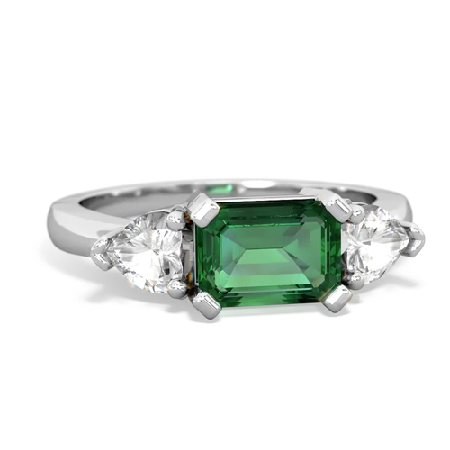 Lab Emerald Lab Created Emerald with Genuine White Topaz and Genuine Fire Opal Three Stone ring Ring