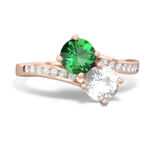 Lab Emerald Lab Created Emerald with Genuine White Topaz Keepsake Two Stone ring Ring