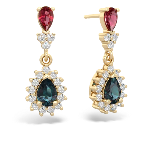 Lab Ruby Lab Created Ruby with Lab Created Alexandrite Halo Pear Dangle earrings Earrings