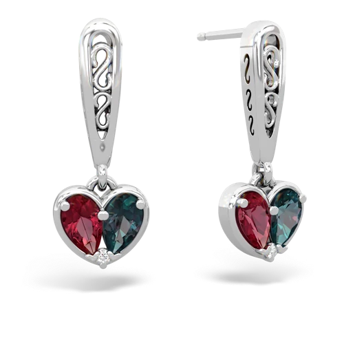 lab ruby-alexandrite filligree earrings