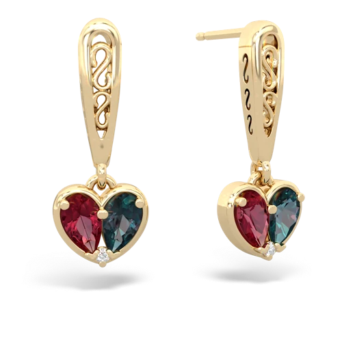 lab ruby-alexandrite filligree earrings