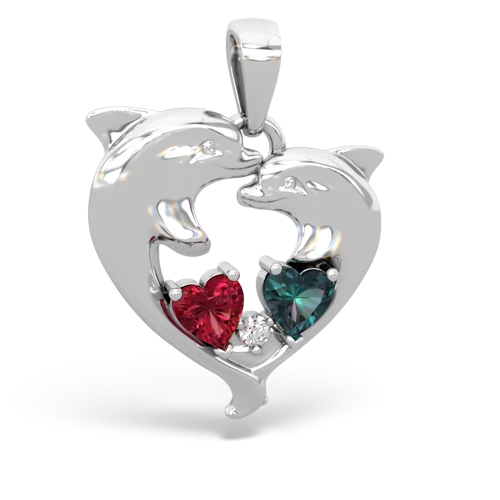 lab ruby-alexandrite dolphins pendant