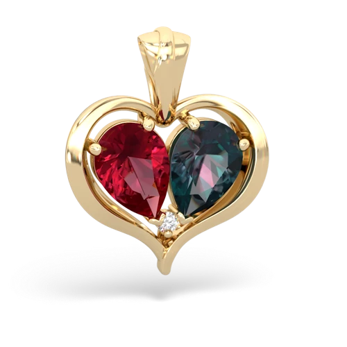 lab ruby-alexandrite half heart whole pendant