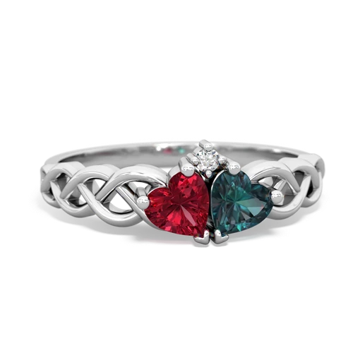Lab Ruby Lab Created Ruby with Lab Created Alexandrite Heart to Heart Braid ring Ring
