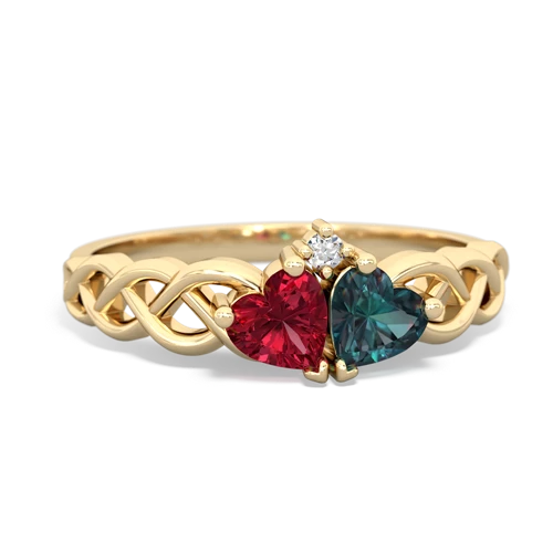 Lab Ruby Lab Created Ruby with Lab Created Alexandrite Heart to Heart Braid ring Ring