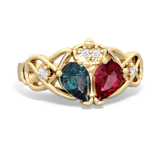 Lab Ruby Lab Created Ruby with Lab Created Alexandrite Two Stone Claddagh ring Ring