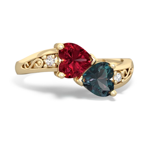 Lab Ruby Lab Created Ruby with Lab Created Alexandrite Snuggling Hearts ring Ring