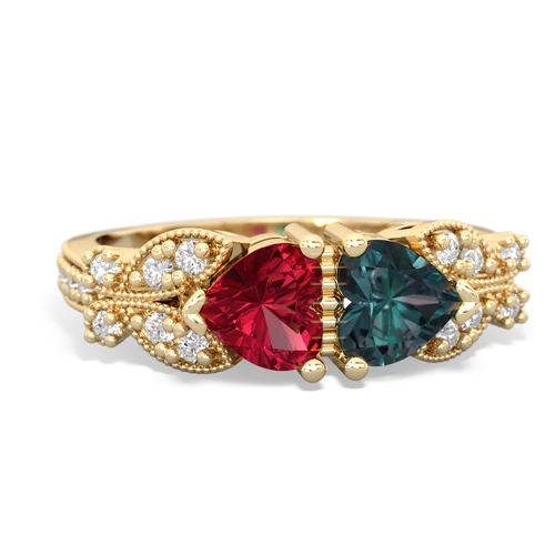 Lab Ruby Lab Created Ruby with Lab Created Alexandrite Diamond Butterflies ring Ring