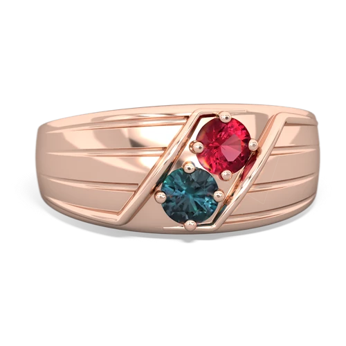 Lab Ruby Lab Created Ruby with Lab Created Alexandrite Art Deco Men's ring Ring