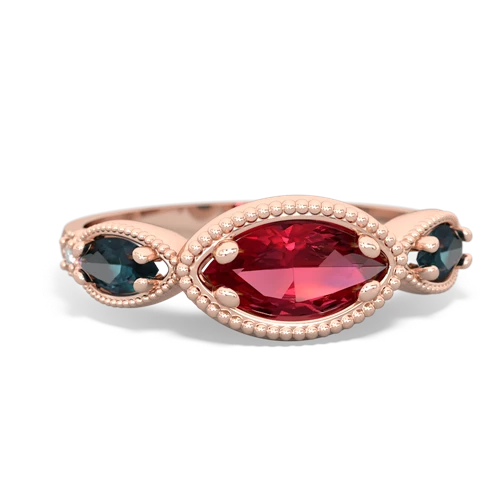 Lab Ruby Lab Created Ruby with Lab Created Alexandrite and  Antique Style Keepsake ring Ring