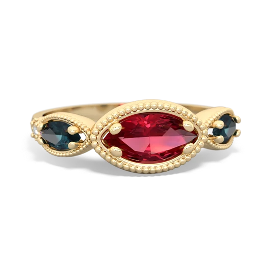 Lab Ruby Lab Created Ruby with Lab Created Alexandrite and  Antique Style Keepsake ring Ring
