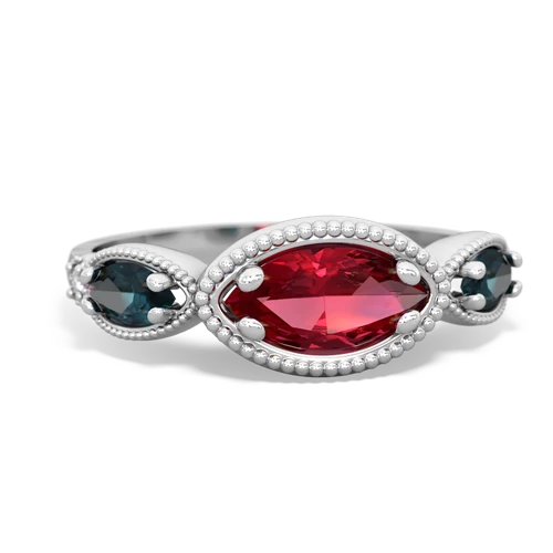 lab ruby-alexandrite milgrain marquise ring